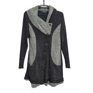 The Pyramid Collection Cardigan Small Gray Lagenlook Mixed Media Button Front